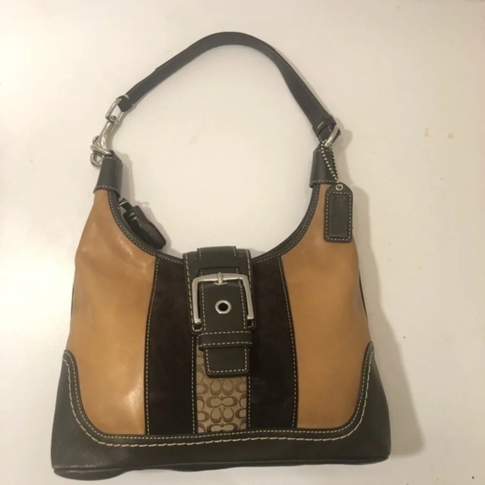 Coach vintage y2k f11344 brown tan multi textured soho hamptons hobo bag - Picture 2 of 15